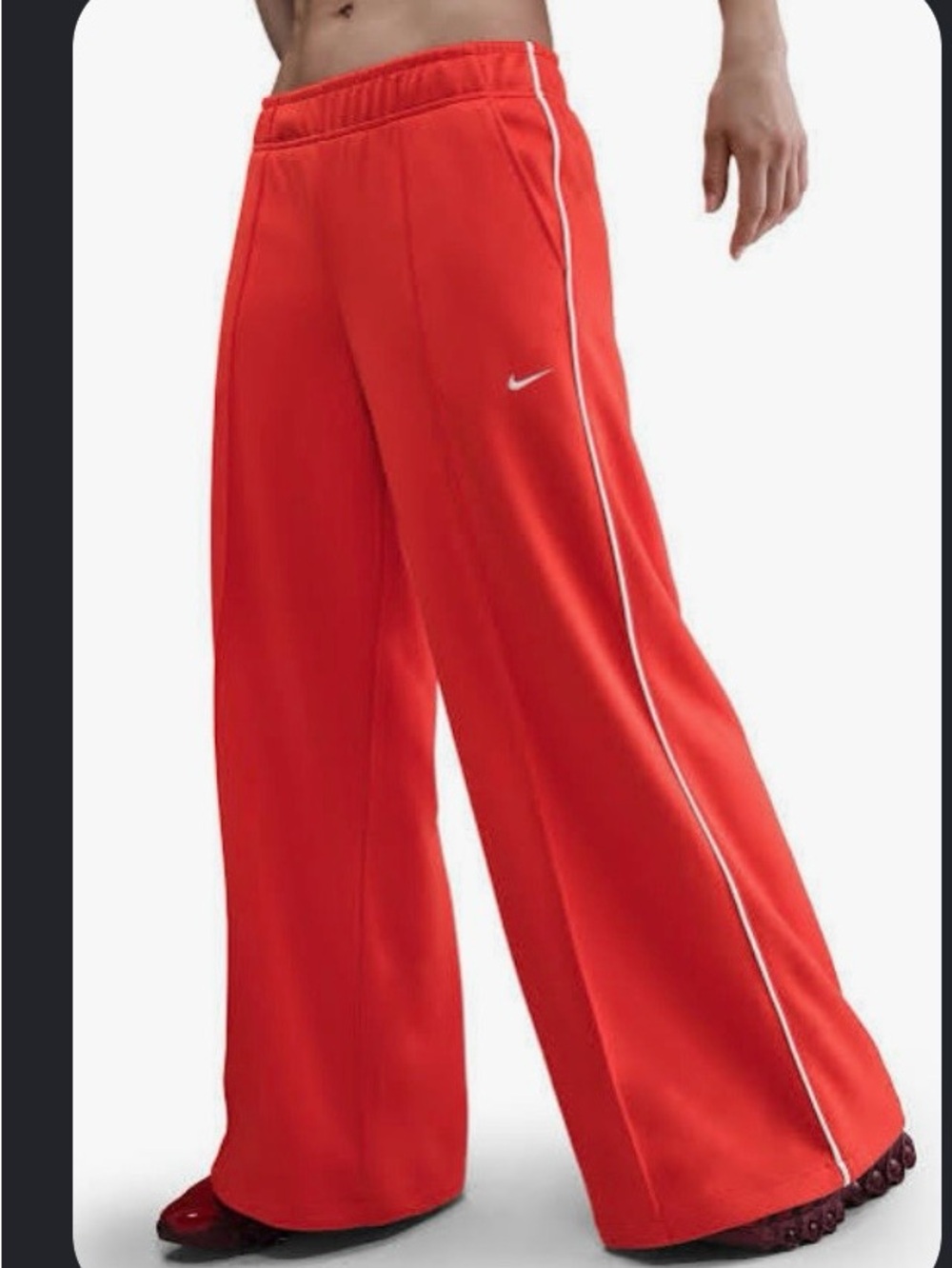 Nike Women's Wide-Leg Track Pants in Bright Red with White Piping